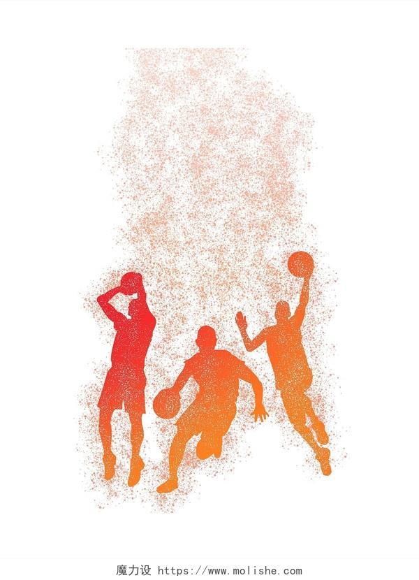 全运会十四运第十四届全国运动会东京奥运会橙色篮球打球运动粒子效果人物剪影PNG素材元素